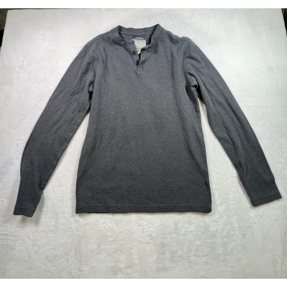 St Johns Bay Mens Long Sleeve Henley Shirt Gray Knit Cotton Blend Size M